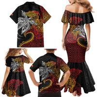 Papua New Guinea Sepik Personalised Family Matching Mermaid Dress and Hawaiian Shirt PNG Bird of Paradise Tattoo - Polynesian Pride