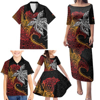 Papua New Guinea Sepik Personalised Family Matching Puletasi and Hawaiian Shirt PNG Bird of Paradise Tattoo - Polynesian Pride