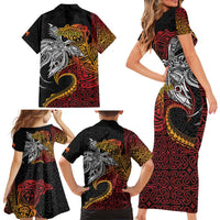 Papua New Guinea Sepik Personalised Family Matching Short Sleeve Bodycon Dress and Hawaiian Shirt PNG Bird of Paradise Tattoo - Polynesian Pride