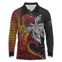 Papua New Guinea Sepik Personalised Long Sleeve Polo Shirt PNG Bird of Paradise Tattoo - Polynesian Pride