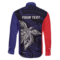 Personalised PNG Bougainville Family Matching Off The Shoulder Long Sleeve Dress and Hawaiian Shirt Bird of Paradise Tattoo Flag Motif - Polynesian Pride