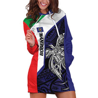 Personalised PNG Bougainville Hoodie Dress Bird of Paradise Tattoo Flag Motif - Polynesian Pride
