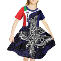 Personalised PNG Bougainville Kid Short Sleeve Dress Bird of Paradise Tattoo Flag Motif - Polynesian Pride