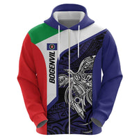 Personalised PNG Bougainville Zip Hoodie Bird of Paradise Tattoo Flag Motif - Polynesian Pride