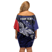 Personalised PNG Central Province Family Matching Off Shoulder Short Dress and Hawaiian Shirt Bird of Paradise Tattoo Flag Motif - Polynesian Pride