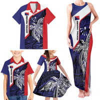 Personalised PNG Central Province Family Matching Tank Maxi Dress and Hawaiian Shirt Bird of Paradise Tattoo Flag Motif - Polynesian Pride