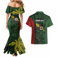 Personalised PNG Chimbu Province Couples Matching Mermaid Dress and Hawaiian Shirt Bird of Paradise Tattoo Flag Motif - Polynesian Pride