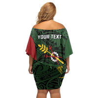 Personalised PNG Chimbu Province Family Matching Off Shoulder Short Dress and Hawaiian Shirt Bird of Paradise Tattoo Flag Motif - Polynesian Pride