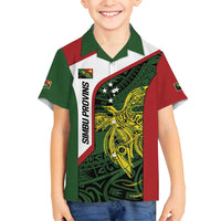Personalised PNG Chimbu Province Family Matching Off Shoulder Short Dress and Hawaiian Shirt Bird of Paradise Tattoo Flag Motif - Polynesian Pride