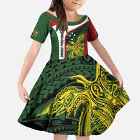 Personalised PNG Chimbu Province Family Matching Short Sleeve Bodycon Dress and Hawaiian Shirt Bird of Paradise Tattoo Flag Motif - Polynesian Pride