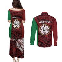 Personalised PNG East New Britain Province Couples Matching Puletasi and Long Sleeve Button Shirt Bird of Paradise Tattoo Flag Motif LT9 - Polynesian Pride