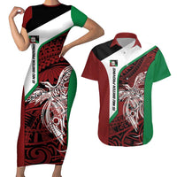 Personalised PNG East New Britain Province Couples Matching Short Sleeve Bodycon Dress and Hawaiian Shirt Bird of Paradise Tattoo Flag Motif - Polynesian Pride