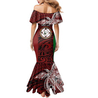 Personalised PNG East New Britain Province Family Matching Mermaid Dress and Hawaiian Shirt Bird of Paradise Tattoo Flag Motif - Polynesian Pride