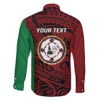 Personalised PNG East New Britain Province Family Matching Off The Shoulder Long Sleeve Dress and Hawaiian Shirt Bird of Paradise Tattoo Flag Motif - Polynesian Pride