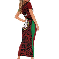 Personalised PNG East New Britain Province Family Matching Short Sleeve Bodycon Dress and Hawaiian Shirt Bird of Paradise Tattoo Flag Motif - Polynesian Pride