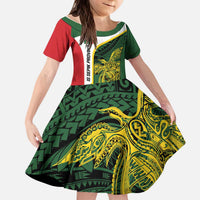 Personalised PNG East Sepik Province Kid Short Sleeve Dress Bird of Paradise Tattoo Flag Motif LT9 KID Green - Polynesian Pride