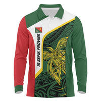 Personalised PNG East Sepik Province Long Sleeve Polo Shirt Bird of Paradise Tattoo Flag Motif LT9 Green - Polynesian Pride