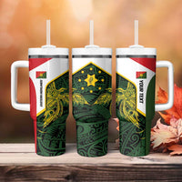 Personalised PNG Eastern Highlands Tumbler With Handle Bird of Paradise Tattoo Flag Motif - Polynesian Pride