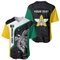 Personalised PNG Enga Province Baseball Jersey Bird of Paradise Tattoo Flag Motif - Polynesian Pride