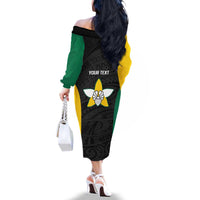 Personalised PNG Enga Province Family Matching Off The Shoulder Long Sleeve Dress and Hawaiian Shirt Bird of Paradise Tattoo Flag Motif - Polynesian Pride