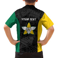 Personalised PNG Enga Province Family Matching Off Shoulder Short Dress and Hawaiian Shirt Bird of Paradise Tattoo Flag Motif - Polynesian Pride