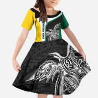 Personalised PNG Enga Province Family Matching Short Sleeve Bodycon Dress and Hawaiian Shirt Bird of Paradise Tattoo Flag Motif - Polynesian Pride