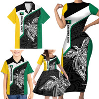 Personalised PNG Enga Province Family Matching Short Sleeve Bodycon Dress and Hawaiian Shirt Bird of Paradise Tattoo Flag Motif - Polynesian Pride