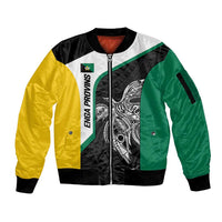 Personalised PNG Enga Province Sleeve Zip Bomber Jacket Bird of Paradise Tattoo Flag Motif - Polynesian Pride