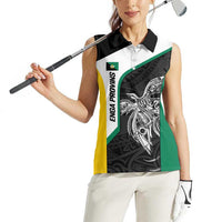 Personalised PNG Enga Province Women Sleeveless Polo Shirt Bird of Paradise Tattoo Flag Motif - Polynesian Pride