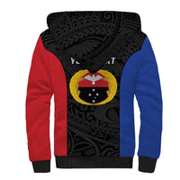 Personalised PNG Gulf Province Sherpa Hoodie Bird of Paradise Tattoo Flag Motif - Polynesian Pride