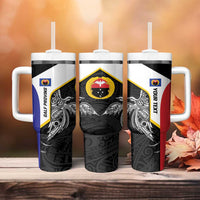 Personalised PNG Gulf Province Tumbler With Handle Bird of Paradise Tattoo Flag Motif - Polynesian Pride