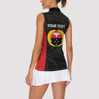 Personalised PNG Gulf Province Women Sleeveless Polo Shirt Bird of Paradise Tattoo Flag Motif - Polynesian Pride