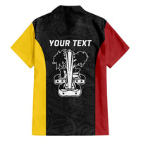 Personalised PNG Madang Province Family Matching Off The Shoulder Long Sleeve Dress and Hawaiian Shirt Bird of Paradise Tattoo Flag Motif - Polynesian Pride