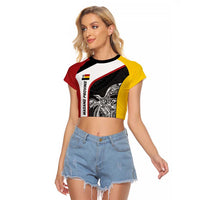 Personalised PNG Madang Province Raglan Cropped T Shirt Bird of Paradise Tattoo Flag Motif - Polynesian Pride