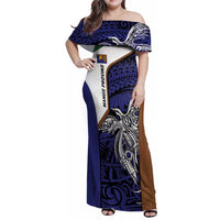Personalised PNG Manus Province Family Matching Off Shoulder Maxi Dress and Hawaiian Shirt Bird of Paradise Tattoo Flag Motif - Polynesian Pride