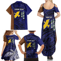 Personalised PNG Manus Province Family Matching Summer Maxi Dress and Hawaiian Shirt Bird of Paradise Tattoo Flag Motif - Polynesian Pride