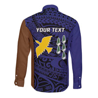 Personalised PNG Manus Province Long Sleeve Button Shirt Bird of Paradise Tattoo Flag Motif - Polynesian Pride