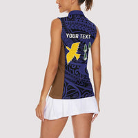 Personalised PNG Manus Province Women Sleeveless Polo Shirt Bird of Paradise Tattoo Flag Motif LT9 - Polynesian Pride
