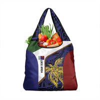 Personalised PNG Milne Bay Province Grocery Bag Bird of Paradise Tattoo Flag Motif - Polynesian Pride