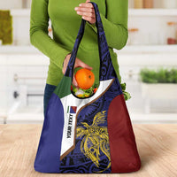 Personalised PNG Milne Bay Province Grocery Bag Bird of Paradise Tattoo Flag Motif - Polynesian Pride