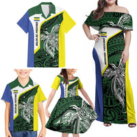 Personalised PNG Morobe Province Family Matching Off Shoulder Maxi Dress and Hawaiian Shirt Bird of Paradise Tattoo Flag Motif - Polynesian Pride