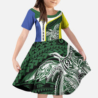 Personalised PNG Morobe Province Kid Short Sleeve Dress Bird of Paradise Tattoo Flag Motif - Polynesian Pride