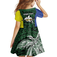 Personalised PNG Morobe Province Kid Short Sleeve Dress Bird of Paradise Tattoo Flag Motif - Polynesian Pride