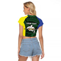Personalised PNG Morobe Province Raglan Cropped T Shirt Bird of Paradise Tattoo Flag Motif - Polynesian Pride