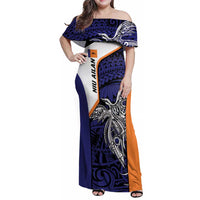 Personalised PNG New Ireland Family Matching Off Shoulder Maxi Dress and Hawaiian Shirt Bird of Paradise Tattoo Flag Motif - Polynesian Pride