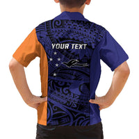 Personalised PNG New Ireland Family Matching Off Shoulder Short Dress and Hawaiian Shirt Bird of Paradise Tattoo Flag Motif - Polynesian Pride