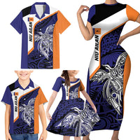 Personalised PNG New Ireland Family Matching Short Sleeve Bodycon Dress and Hawaiian Shirt Bird of Paradise Tattoo Flag Motif - Polynesian Pride