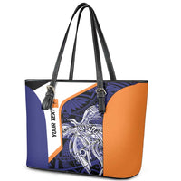 Personalised PNG New Ireland Leather Tote Bag Bird of Paradise Tattoo Flag Motif - Polynesian Pride
