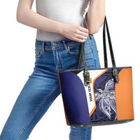 Personalised PNG New Ireland Leather Tote Bag Bird of Paradise Tattoo Flag Motif - Polynesian Pride