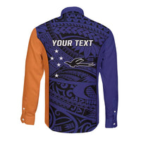 Personalised PNG New Ireland Long Sleeve Button Shirt Bird of Paradise Tattoo Flag Motif - Polynesian Pride